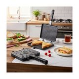 Trendexa Çift Taraflı Ocak Üstü Döküm Tost Makinesi, Granit Efektli Yanmaz Yapışmaz Sandviç ve Tost Tavası, Ergonomik Saplı - Çok Renkli