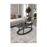 Trendexa Hole Masivo Oval Orta Sehpa 70X40 cm Siyah, Modern Ahşap Salon Sehpası, Elips Tasarım Dekoratif Kahve Sehpası, Oturma Odası ve Salon Için