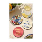 Trendexa Italyan Temalı Bardak Altlığı 4'lü Set, Sicilya Temalı - 9 Cm, 3 mm Mdf, Uv Baskı, Dekoratif, Yuvarlak, Ahşap