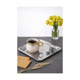 Trendexa Kare Paslanmaz Çelik Kahve Sunum Tepsisi ve Tabağı, 21X21 Cm, 6 Adet, Gümüş