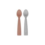 Trendexa Nam Nam 2'li Silikon Mama Kaşığı, Woody Brown-Powder Grey - Çok Renkli