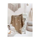 Trendexa Papatya Işlemeli Doğal Dokusu Pamuk Müslin Bebek Battaniyesi 75X75 cm (Kahve) - 10 x 10 cm - Renkli