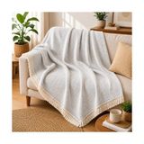 Trendexa Premium Pamuklu Lilyana Koltuk Örtüsü 170X210 Cm, Çift Taraflı Dekoratif Şal, Tekli, Üçlü, Kanepe, Çekyat ve Berjer Için Koruyucu, Kaymaz, Nefes Alan, Yıkanabilir, Modern Çizgili Tasarım (Gri) - Çok Renkli