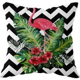 Trendexa Zigzag Flamingo Çift Taraflı Gizli Fermuarlı Siyah-Beyaz-Pembe Yastık Kılıfı 43 x 43 - Çok Renkli