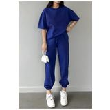 trendgar duz mavi kadın eşofman takımı t-shirt-jogger