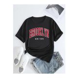trendgar Kırmızı Brooklyn Baskılı Siyah Oversize T-shirt