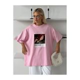 trendgar Pantone Baskılı Pembe Kadın Oversize Tişort