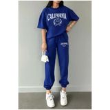 trendgar saks mavisi california baskılı kadın eşofman takımı t-shirt-jogger