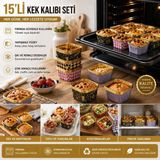 Trendhane 15’li Kare Kek Kalıbı Seti – Renkli Desenli Tek Kullanımlık Pişirme ve Sunum Kabı, Muffin, Cupcake, Kek ve Tatlı Için Fırına Uygun Pratik Kalıp Seti