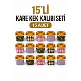 Trendhane 15’li Kare Kek Kalıbı Seti – Renkli Desenli Tek Kullanımlık Pişirme ve Sunum Kabı
