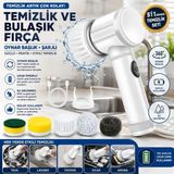Trendhane Şarjlı Elektrikli Temizlik ve Bulaşık Fırçası 5 Başlıklı – 360° Oynar Başlık, Çok Amaçlı Mutfak Banyo Fayans Lavabo Temizleme Fırçası