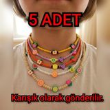 TRENDHAZAN El Yapımı 5 Li Avantajlı Paket Özel Tasarım Karışık Meyve Fimolu Kum Boncuk Kız Çocuk Kolye Seti - Altın-AG1