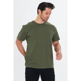 TRENDHİLL Erkek Pamuklu Bisiklet Yaka Oversize Tişört Haki -H 5015