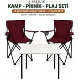 Trendinyeri 2 Sandalyeli Katlanır Kamp Masa Sandalye Seti 60X45 cm 3 Parça - 60 x 45 cm - Açık Beyaz