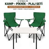 Trendinyeri 2 Sandalyeli Katlanır Kamp Masa Sandalye Seti 60X45 cm 3 Parça - 60 x 45 cm - Açık Yeşil