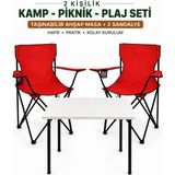 Trendinyeri 2 Sandalyeli Katlanır Kamp Masa Sandalye Seti 60X45 cm 3 Parça - 60 x 45 cm - Kırmızı - Beyaz