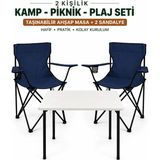 Trendinyeri 2 Sandalyeli Katlanır Kamp Masa Sandalye Seti 60X45 cm 3 Parça - 60 x 45 cm - Lacivert - Beyaz