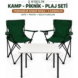 Trendinyeri 2 Sandalyeli Katlanır Kamp Masa Sandalye Seti 60X45 cm 3 Parça - 60 x 45 cm - Yeşil - Beyaz