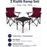 Trendinyeri 2 Sandalyeli Katlanır Kamp Seti 52 cm Masa ve Sandalye - Bordo