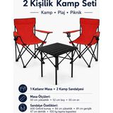 Trendinyeri 2 Sandalyeli Katlanır Kamp Seti 52 cm Masa ve Sandalye - Kırmızı