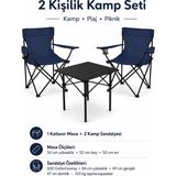 Trendinyeri 2 Sandalyeli Katlanır Kamp Seti 52 cm Masa ve Sandalye - Lacivert