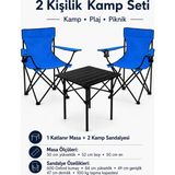 Trendinyeri 2 Sandalyeli Katlanır Kamp Seti 52 cm Masa ve Sandalye - Mavi