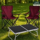 Trendinyeri 2 Sandalyeli Katlanır Kamp Seti 60X40 cm Masa ve Sandalye - 60 x 40 cm - Bordo