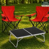 Trendinyeri 2 Sandalyeli Katlanır Kamp Seti 60X40 cm Masa ve Sandalye - 60 x 40 cm - Kırmızı