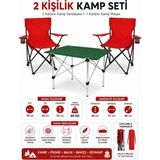 Trendinyeri 2 Sandalyeli Katlanır Kamp Seti Masa ve Sandalye Takımı - Kırmızı - Yeşil