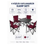 Trendinyeri 4 Kişilik Katlanır Kamp Masa Sandalye Seti – Piknik, Bahçe ve Plaj Kullanımına Uygun - Bordo