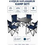 Trendinyeri 4 Kişilik Katlanır Kamp Masa Sandalye Seti – Piknik, Bahçe ve Plaj Kullanımına Uygun - Lacivert
