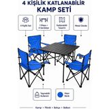 Trendinyeri 4 Kişilik Katlanır Kamp Masa Sandalye Seti – Piknik, Bahçe ve Plaj Kullanımına Uygun - Mavi