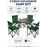 Trendinyeri 4 Kişilik Katlanır Kamp Masa Sandalye Seti – Piknik, Bahçe ve Plaj Kullanımına Uygun - Yeşil