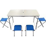 Trendinyeri 4 Tabureli Katlanır Kamp Masa Seti Şemsiyeli 6 Parça - 120 x 60 - Beyaz