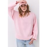 Trendiz Kadın Bisiklet Yaka Oversize Triko Pembe 1011