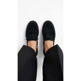Trendlov OLVENİA Siyah Süet Kadın Loafer - Büzgülü Penny Moccasin