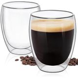 TRENDMAKERS Kahve Kupaları Çift Duvar Camı (2'li Set) 12oz Borosilikat Cam Şeffaf Espresso Bardakları Yalıtımlı Züccaciye Büyük Kahve Latte Cappuccino Çay Bardağı İçecek Hediye Kahve Sever