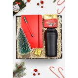 Trendmiya 400Ml Pipetli Çelik Termos & Touch Roller Kalem & Defter & Çikolata & Çam Ağacı Yeni Yıl Hediye Seti