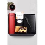 Trendmiya 500 Ml Kırmızı Dereceli Termos-Vanilya Bardak Mum-Siyah Defter-Siyah Touch Pen-Kurabiye Hediye Seti