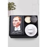 Trendmiya Atatürk İmzalı Fincan & Atatürk Resimli Defter & Atatürk İmzalı Siyah Metal Kutulu Mum Hediye Seti