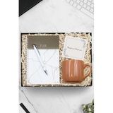 Trendmiya Beyaz Mermer Desenli Defter & Beyaz Tükenmez Kalem & Kahverengi Kupa Seti