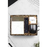 Trendmiya Beyaz Mermer Desenli Defter & Siyah Touch Pen & Yıldızlı Kupa Hediye Seti