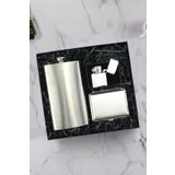 Trendmiya Çelik Cep Matarası & Metal Gümüş Renk Tabaka & Zippo Tarzı Çakmak Hediye Seti