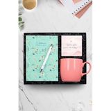 Trendmiya Desenli Defter & Beyaz Tükenmez Kalem & Pembe Kupa Hediye Seti