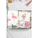 Trendmiya Flamingo Baskılı Peştemal & Pembe Bubble Mum & Kupa & Peştemal Hediye Seti
