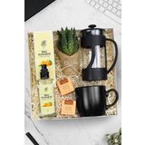 Trendmiya French Press & Siyah Kupa & Kolonya & Canlı Sukulent Çiçek & Teashop 2'Li Bitki Çayı Hediye Seti
