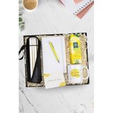 Trendmiya Gümüş Renk Çantalı Termos & Beyaz Defter & Sarı Tükenmez Kalem & Kupa & 200 Ml Kolonya Hediye Seti
