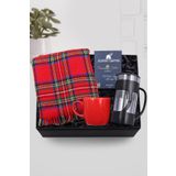 Trendmiya Kırmızı Kalın Şal & Kırmızı Kupa & Siyah French Press & Alerya Premium Filtre Kahve Hediye Seti