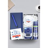 Trendmiya Mavi Defter & Mavi Mat Roller Kalem & Baba Tasarım Fincan & Balsam & Tıraş Köpüğü Hediye Seti