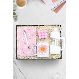 Trendmiya Papatya Defter & Beyaz Tükenmez Kalem & Kupa & Beyaz French Press & Pembe Bubble Mum Hediye Seti